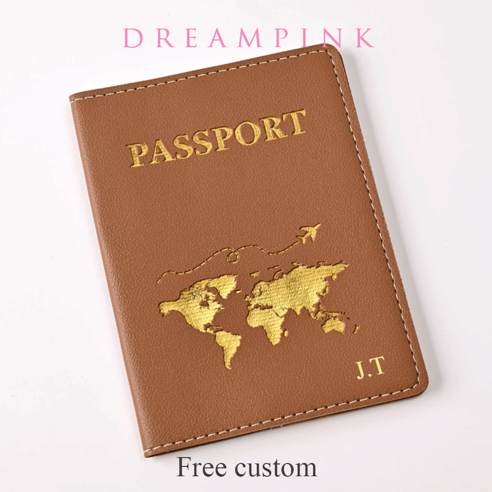 Women Accessories Name - Personalisierte Reisepasshülle mit Gold-Globalkarte, personalisierte Initialen,
