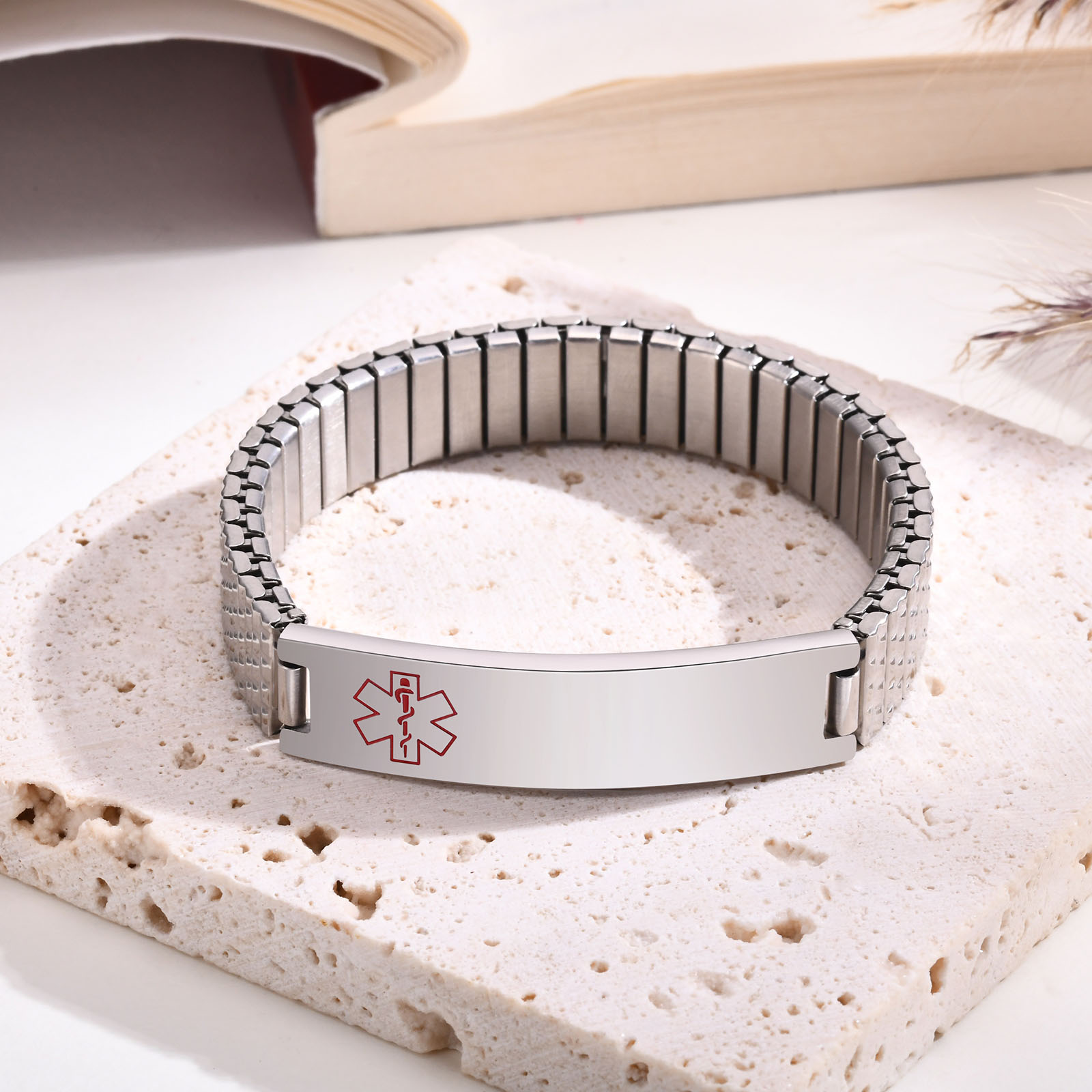 Resin Bangle Bracelet - Vnox Edelstahl Medical Alert Stretch Einstellbare