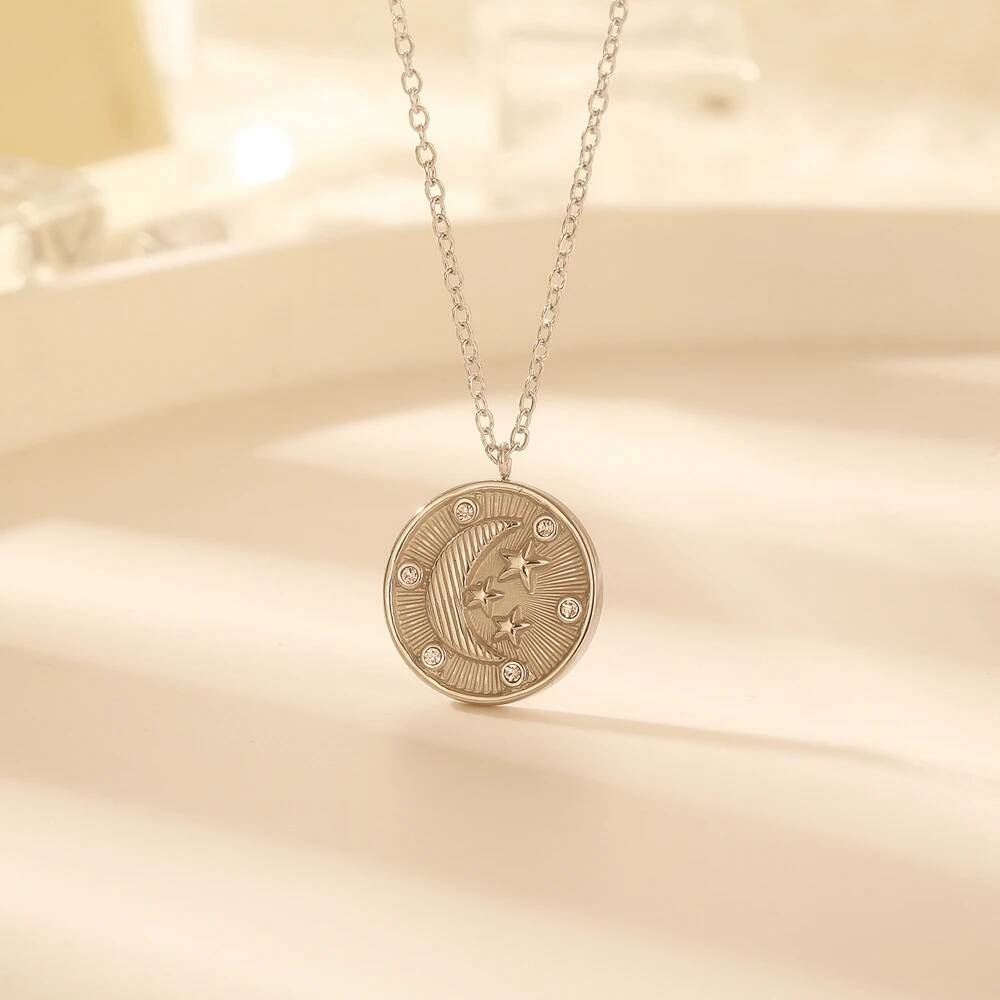 Coin Necklace Delicate - Edelstahl Frauen zarte Cz Stein Herz