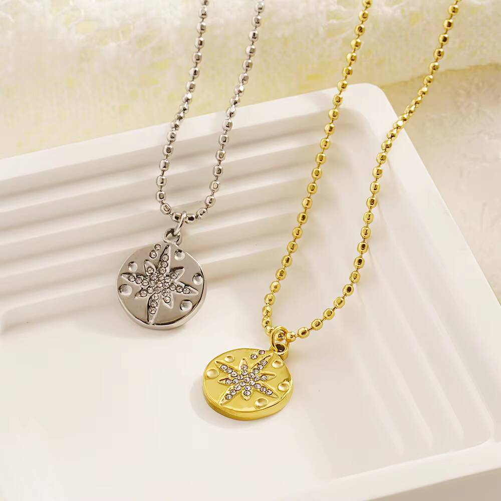Coin Necklace Delicate - Edelstahl Frauen zarte runde Münze Cz