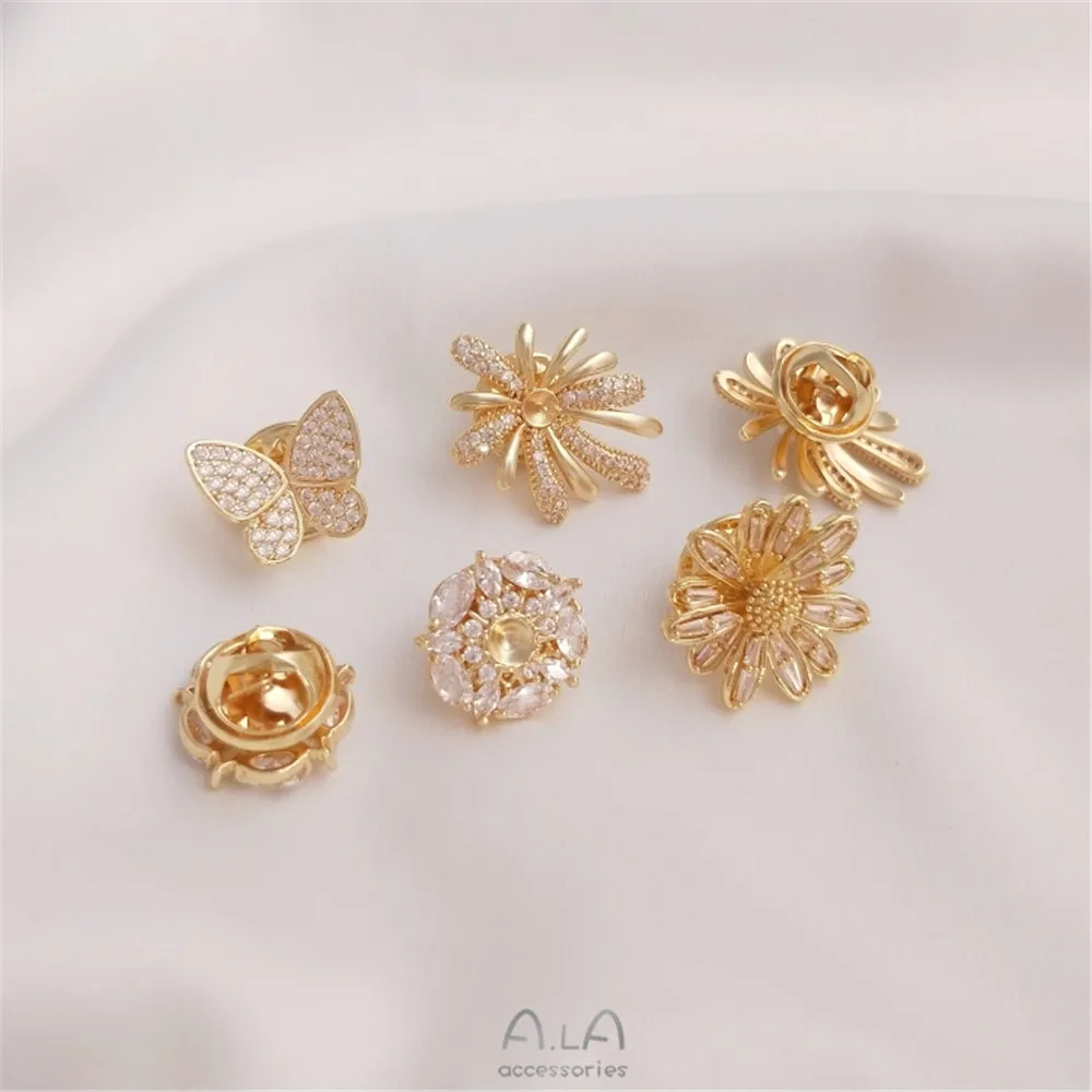 Brooch Pin Gold - 14K vergoldete Micro-Intarsien Zirkon Schmetterling Bajonett