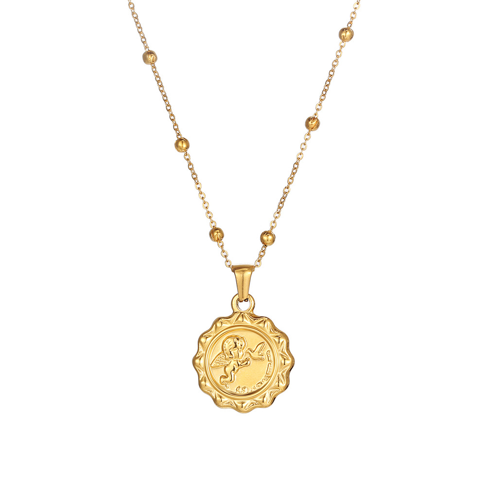 Coin Necklace Delicate - Edelstahl Damen Zarte Elizabeth Cupid Doppelseitiges